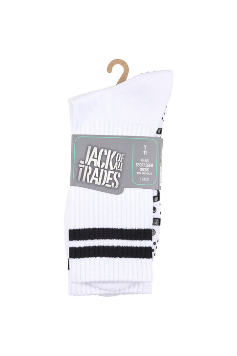Men’s Cotton Crew Sport Socks with Grip Soles-White