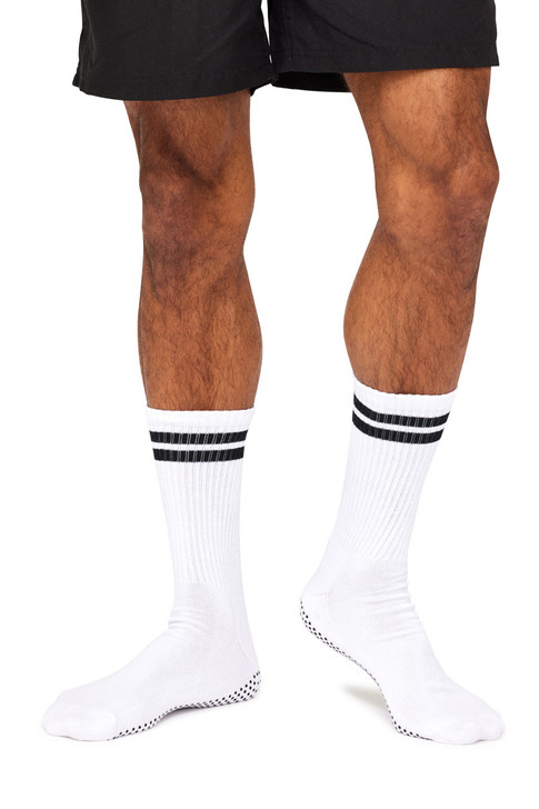 Men’s Cotton Crew Sport Socks with Grip Soles-White