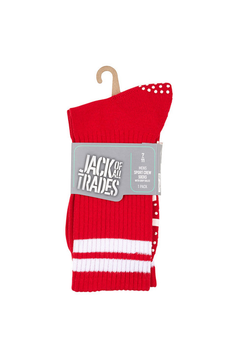 Men’s Cotton Crew Sport Socks with Grip Soles- Red