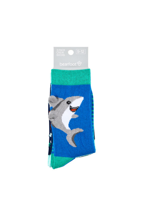 Kid's Cotton Rich Crew Socks - 3 Pack - Sharks