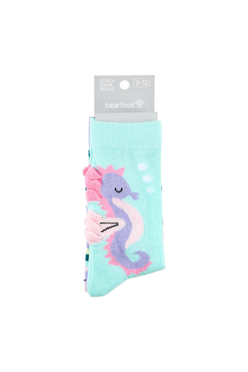 Kid's Cotton Rich Crew socks - 3 Pack - Magical Seahorse