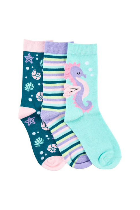 Kid's Cotton Rich Crew socks - 3 Pack - Magical Seahorse