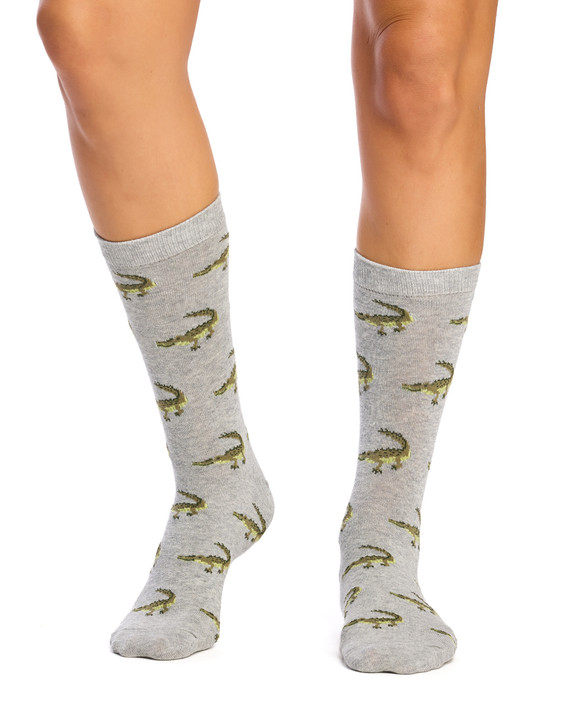 Women's Australian Cotton Rich Crew Socks - Crocodile