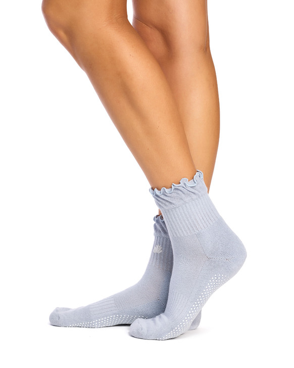 Women's Cotton Rich Quarter Crew Pilates Socks- 3 Pack - Cushion Foot, Frilled Top & Non Slip- Blush