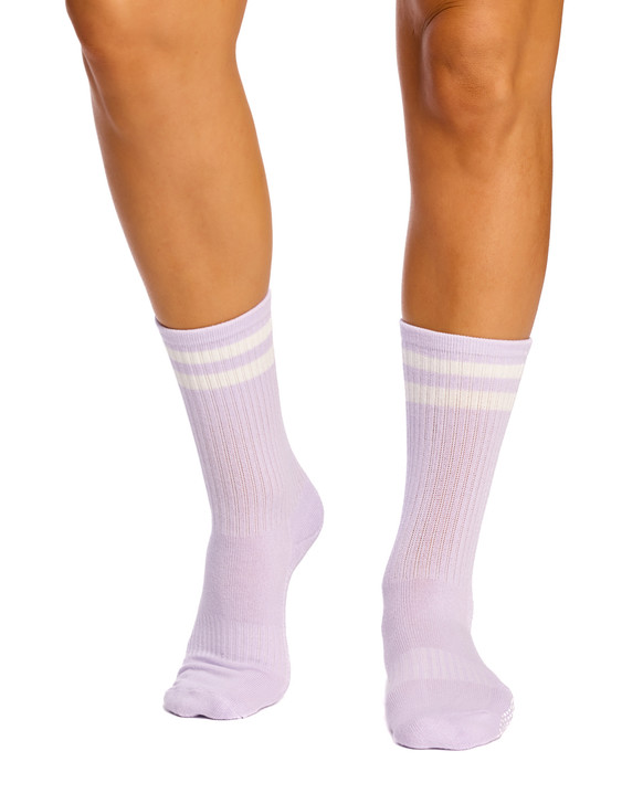 Cotton Retro Grip Socks -3 Pack- Cushion Sole - Misty Lilac