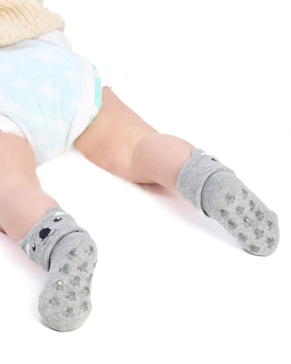Baby Socks in Australian Cotton- Turn top cuff, Terry cushion foot and Non-slip sole- 4 Pack - Koala, Wombat, Dingo & Crocodile