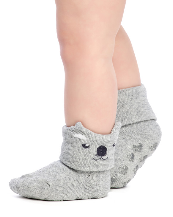 Baby Socks in Australian Cotton- Turn top cuff, Terry cushion foot and Non-slip sole- 4 Pack - Koala, Wombat, Dingo & Crocodile