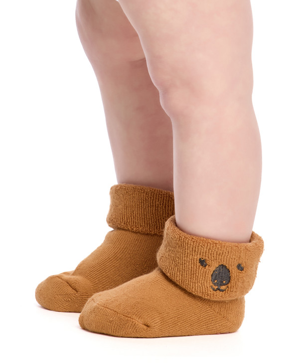 Baby Socks in Australian Cotton- Turn top cuff, Terry cushion foot and Non-slip sole- 4 Pack - Koala, Wombat, Dingo & Crocodile