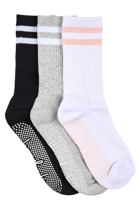 Men's Cotton Crew Pilates Socks - Pack 3 with Cushion Foot, Rib Leg & Non Slip Sole –Core