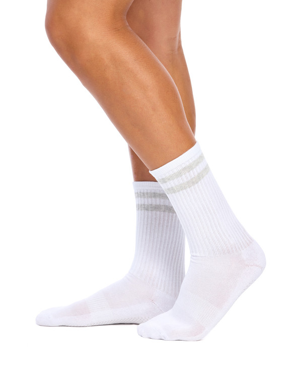 Cotton Retro Grip Socks -3 Pack- Cushion Sole - Mono + Grey