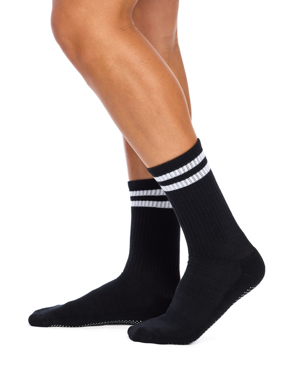 Cotton Retro Grip Socks -3 Pack- Cushion Sole - Mono + Grey