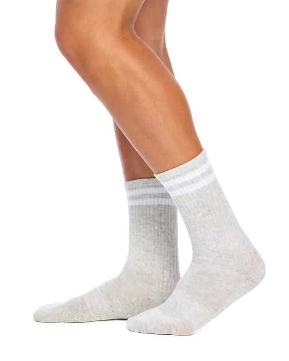Cotton Retro Grip Socks -3 Pack- Cushion Sole - Mono + Grey
