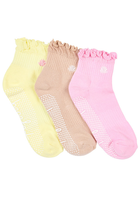 Cotton Frill Grip Socks - 3 Pack- Cushion Sole - Fairy Floss