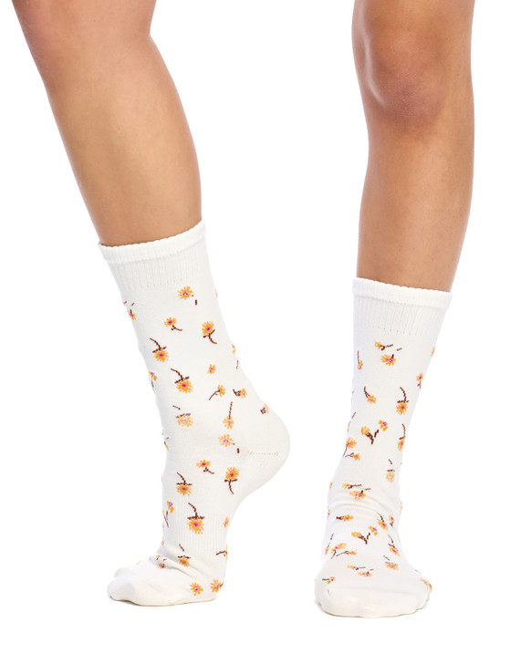Cotton Top to Toe Comfort - 3 Pack- Cushion Sole- Peach Floral