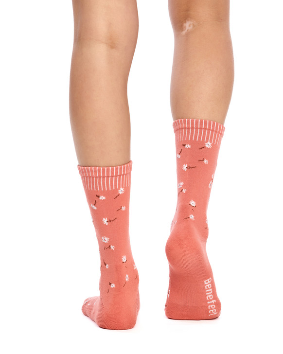 Cotton Top to Toe Comfort - 3 Pack- Cushion Sole- Peach Floral