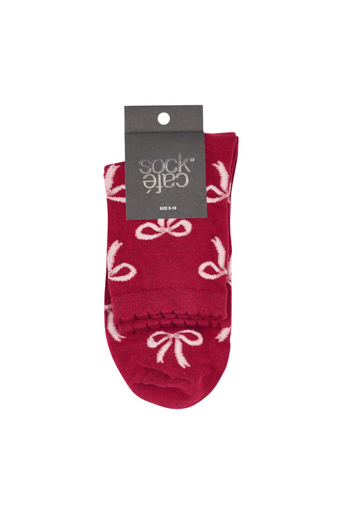 Women's Fine Cotton Quarter Crew Socks - Ribbon Bows