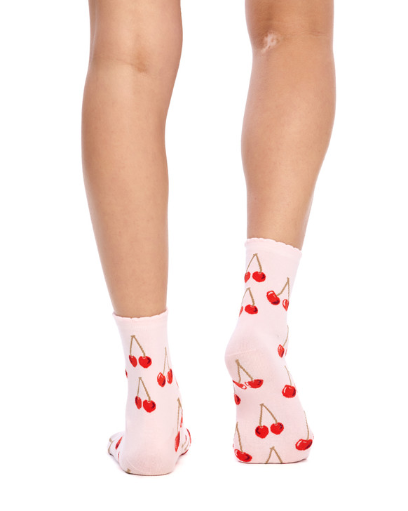 Women's Fine Cotton Quarter Crew Socks - Cherry Delight