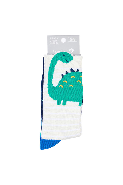 Kid's Cotton Rich Crew socks - 3 Pack - Sparkle Dinosaur