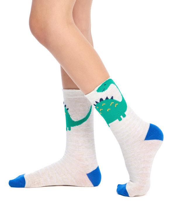 Kid's Cotton Rich Crew socks - 3 Pack - Sparkle Dinosaur