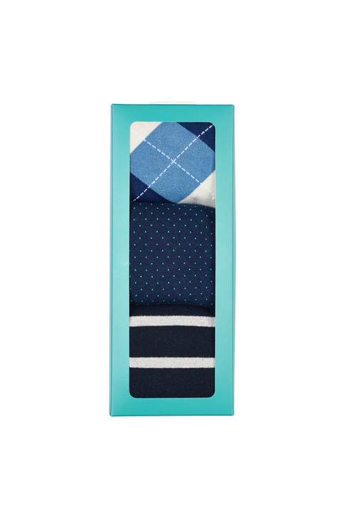 Men's 3 Pairs Cotton Super Socks  -Argyle, Dots and Stripes Gift Box