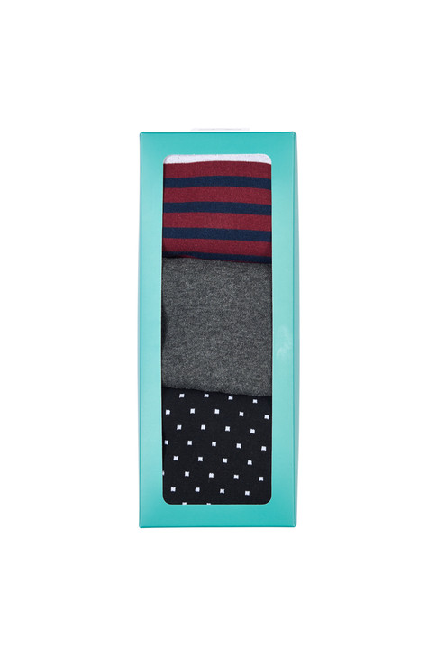 Men's 3 Pairs Cotton Super Socks - Dots, Plain and Stripes Gift Box