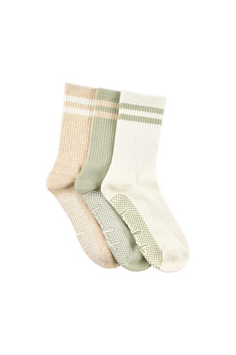 Women's Cotton Crew Pilates Socks 3 Pack - Botanic Neutral Gift Box