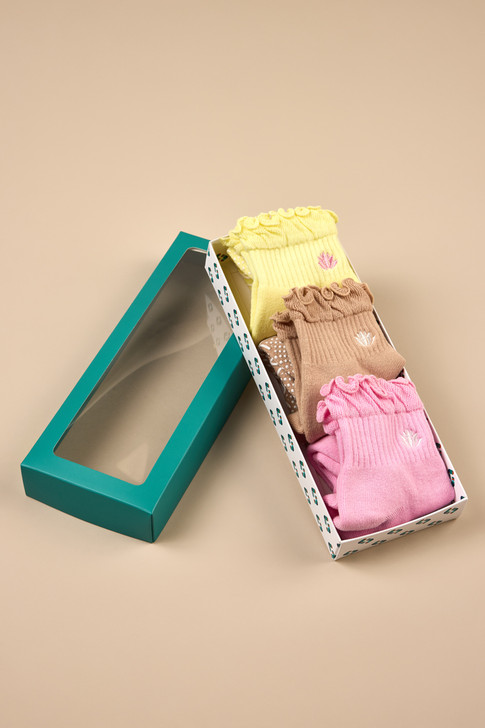 Women's Cotton Quarter Crew Pilates Socks 3 Pack -Fairy Floss Gift Box