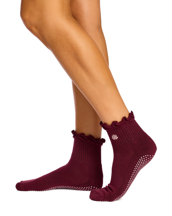 Cotton Frill Grip Socks - 3 Pack- Cushion Sole - Cherry Blossom