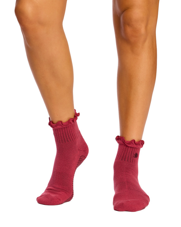 Cotton Frill Grip Socks - 3 Pack- Cushion Sole - Cherry Blossom