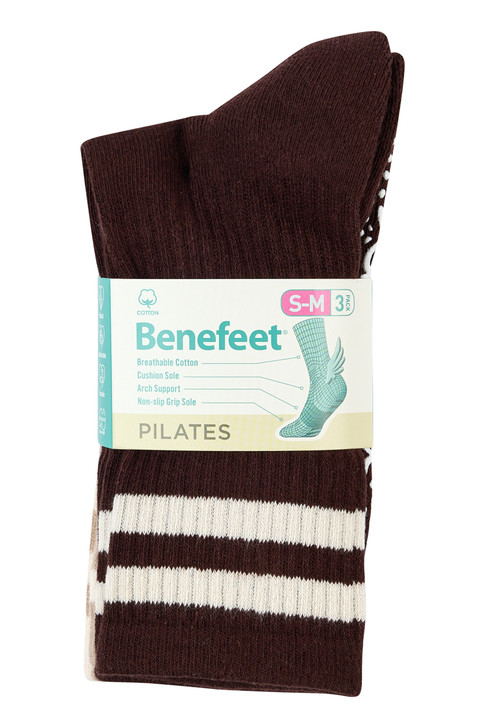Cotton Retro Grip Socks -3 Pack- Cushion Sole - Bitter Chocolate