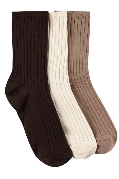Women's High % Cotton Socks - Pack 3- Café Latte & Chocolate