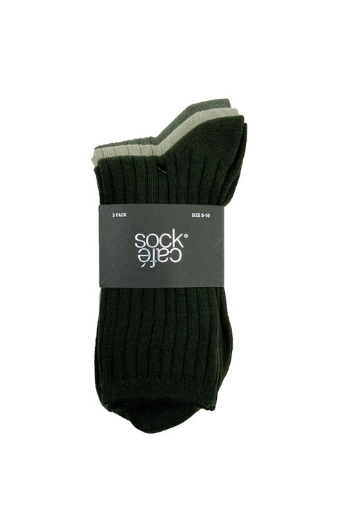 Women's High % Cotton Socks - Pack 3- Leafline Greens