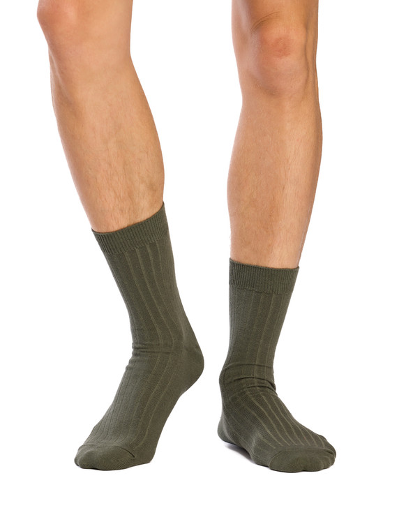 Men's High % Cotton Socks - Pack 3- Leafline Greens