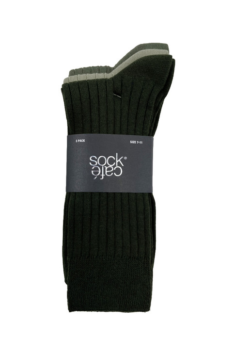 Men's High % Cotton Socks - Pack 3- Leafline Greens