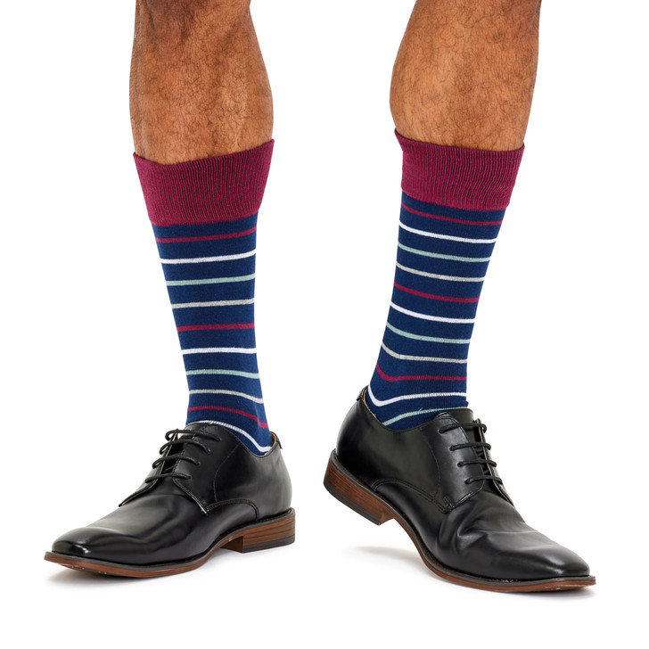 Men's Fine Cotton Fashion Socks - Burgundy Stripes