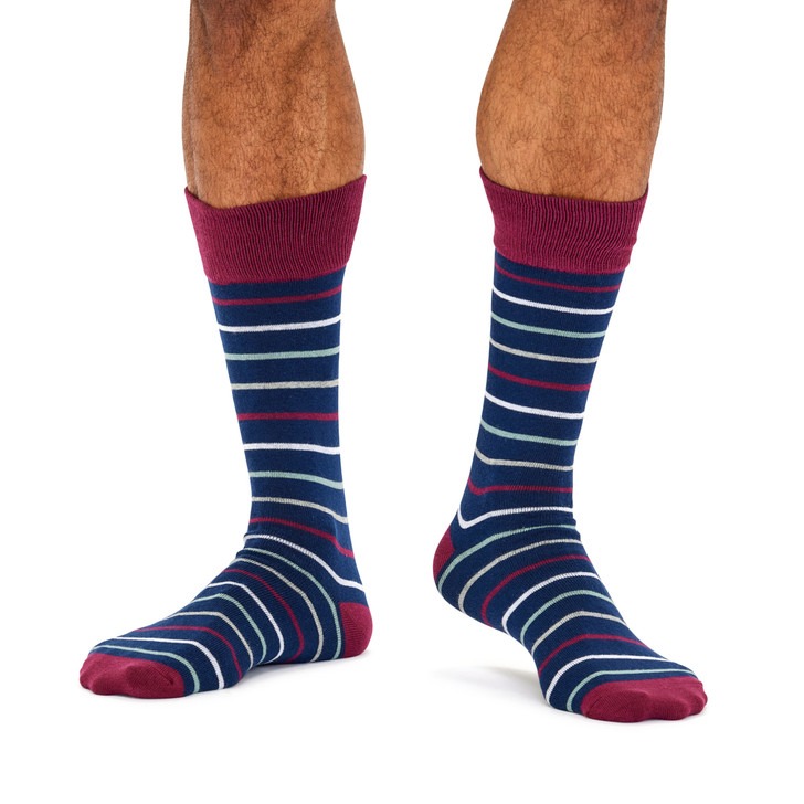Men's Fine Cotton Fashion Socks - Burgundy Stripes