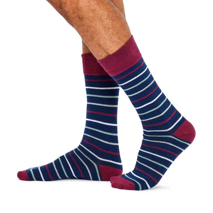 Men's Fine Cotton Fashion Socks - Burgundy Stripes
