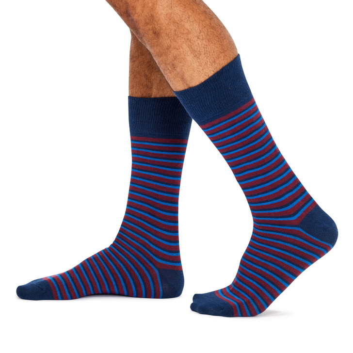 Men's Fine Cotton Fashion Socks - Manhatten Navy Stripe