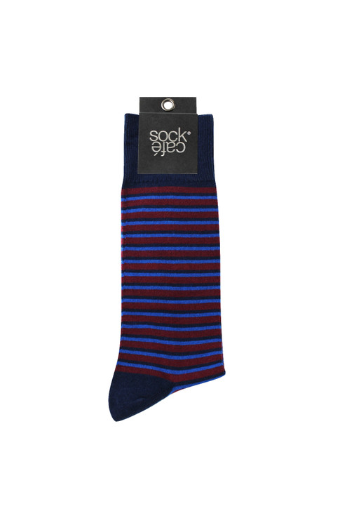 Men's Fine Cotton Fashion Socks - Manhatten Navy Stripe