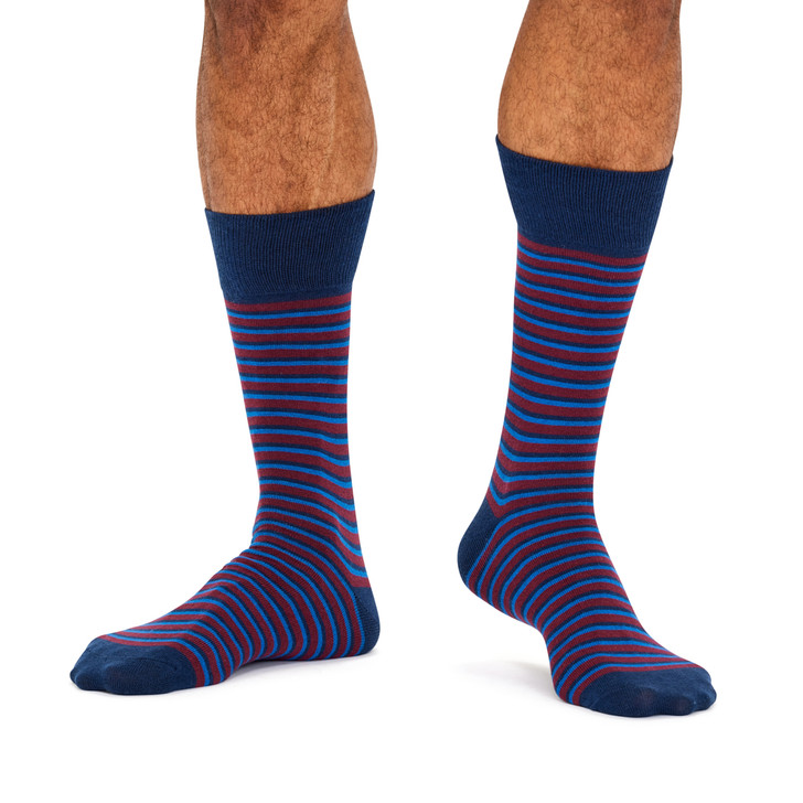 Men's Fine Cotton Fashion Socks - Manhatten Navy Stripe