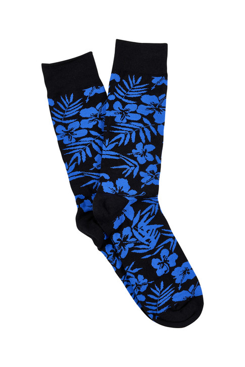 Men's Fine Cotton Fun Crew Socks - Hibiscus