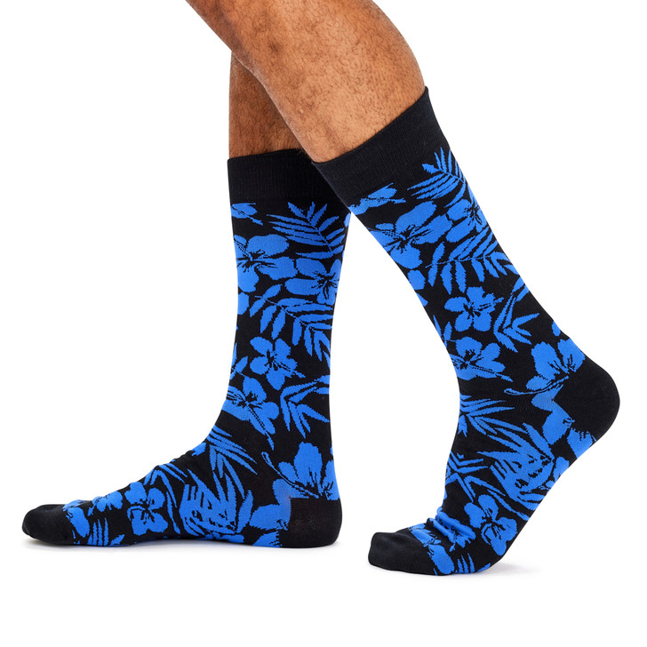 Men's Fine Cotton Fun Crew Socks - Hibiscus