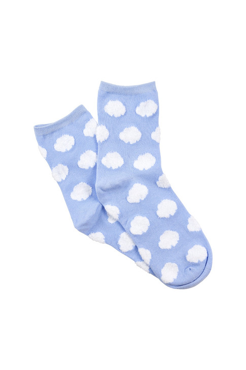 Women's Fine Cotton Quarter Crew Socks with Fluffy Clouds
