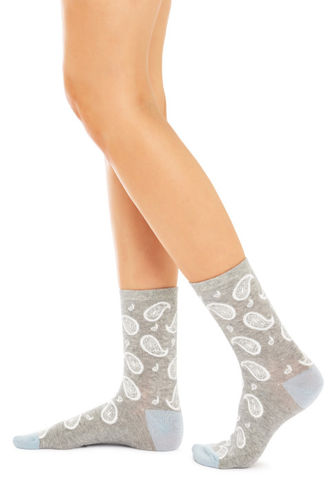 Women's Fine Cotton Half Crew Socks - Paisley