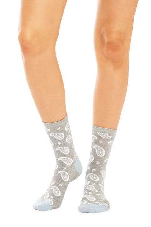 Women's Fine Cotton Half Crew Socks - Paisley