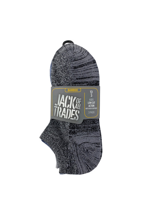 Kid's Bamboo Low Cut Action Socks with Arch Support - 3 Pack- Twisted Yarn