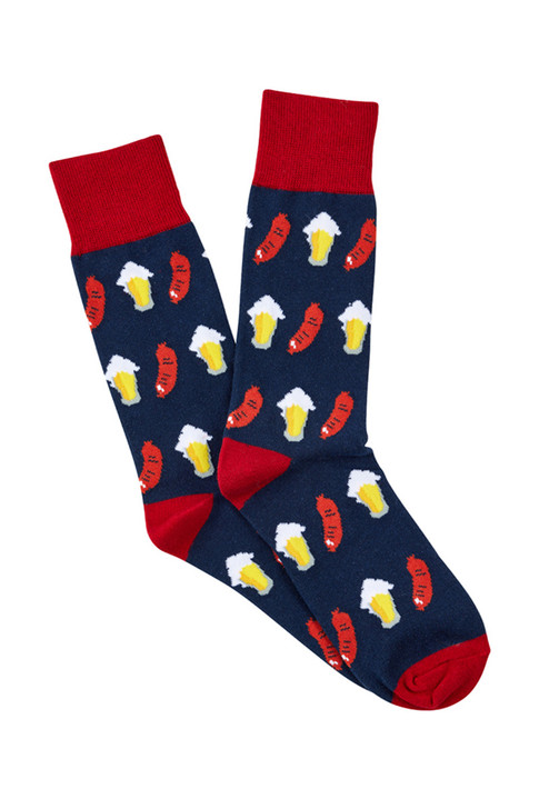 Men’s Fine Cotton Fun Crew Socks - Beer and Sausages