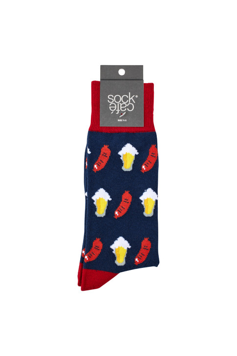 Men’s Fine Cotton Fun Crew Socks - Beer and Sausages