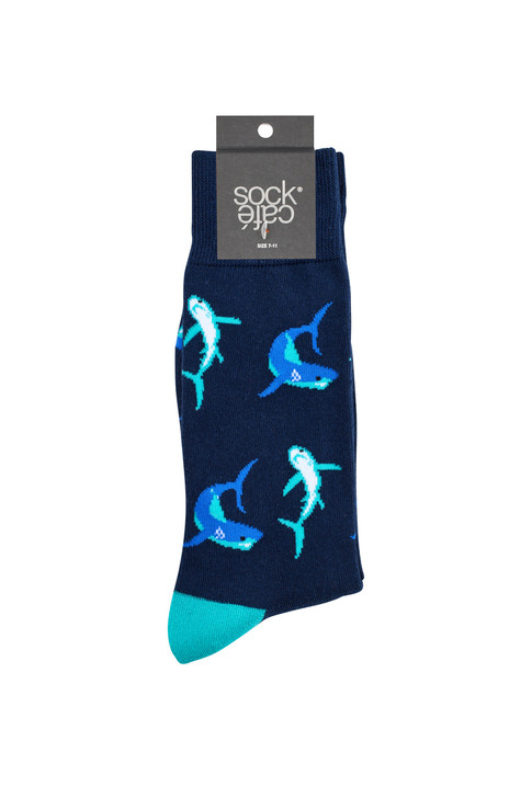 Men’s Fine Cotton Fun Crew Socks - Sharks (Spend & Save Bundle)