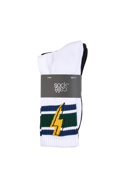 Men's Cotton Rich Crew Sport Style Socks with Cushion Foot- 3 Pack- Lightning Bolt